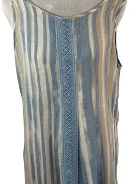 Indigo Rose Light Blue and Cream Striped Tunic Boho Dress Sleeveless Lace Panel